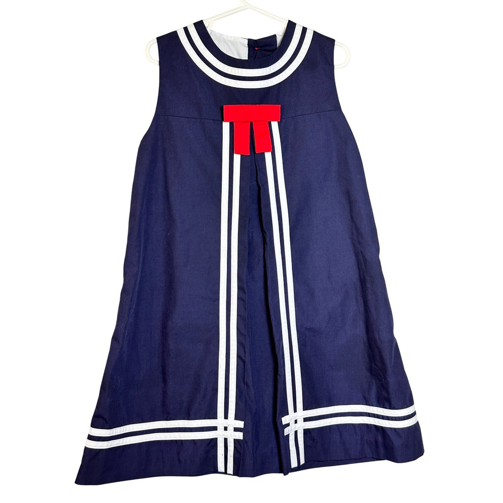 Beaufort Bonnet Company Girls Navy Blue Nautical Sailor Bow Shift Dress Size 7